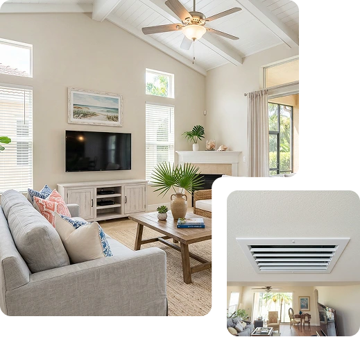 Home AC Vent And Ceiling Fan In Florida Living Room At Southwest Florida