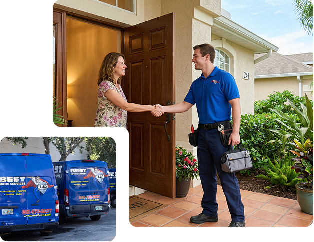 Best Home Services Technician Greeting Homeowner At Door In Southwest Florida