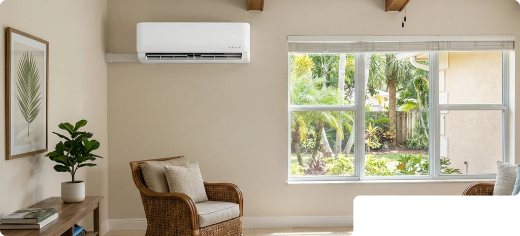 Mini Split AC Unit Mounted In Florida Home Living Room At Southwest Florida