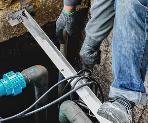 Technician Installing Underground Water Line In Southwest Florida Home