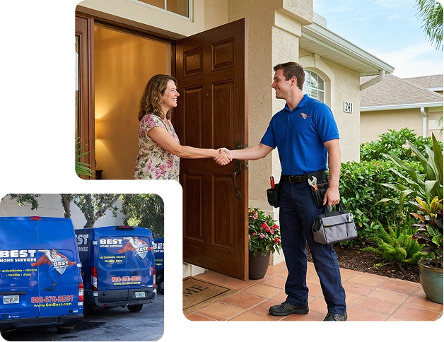 Best Home Services Technician Greeting Homeowner At Door In Southwest Florida